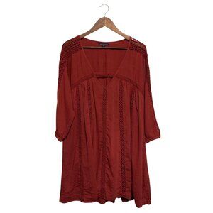 Women's  Crochet Tunic Sz M Top Dress V-Neck 3/4 Sleeve Flowy Boho Peasant